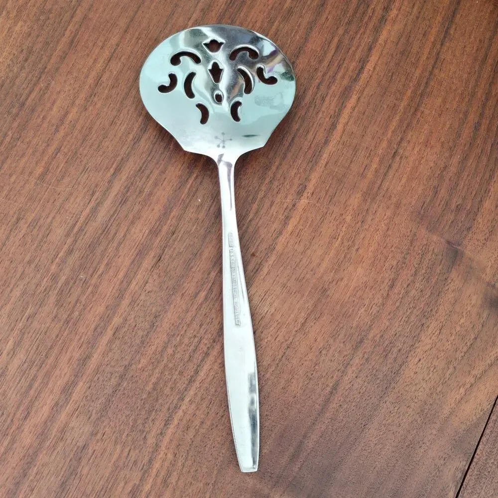 Vintage National Silver Co Stainless Monarch Steel Slotted Serving Spoon Japan